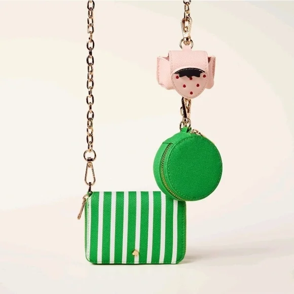 *New* Kate Spade ♠️ Green & White Striped Mini Crossbody Bag with Chain - Picture 5 of 9